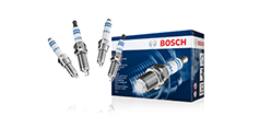 Bosch Spark Plugs and Spark Plugs floating on a white background.