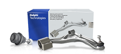 Delphi Technologies Suspension Parts with branded packaging on a white background.